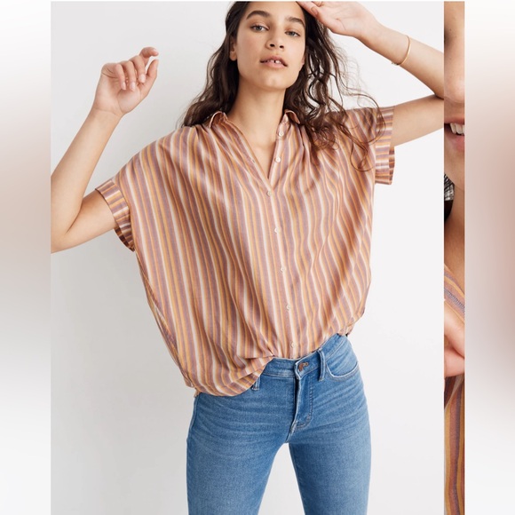 Madewell Tops - Madewell Cotton Central Shirt in Rainbow Stripe Sierra Stripe Sweet Dahlia